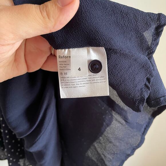 Reformation Gracie Navy Blue Polka Dot Mini Dress SIZE 4 EUC Retro Classic - Picture 9 of 14
